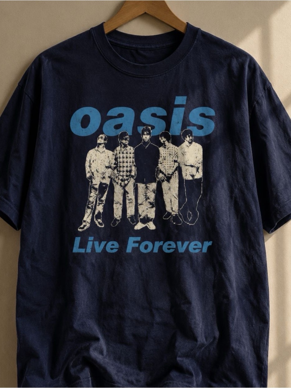 Navy Graphic Tee with Light Blue Text Music Photo Print